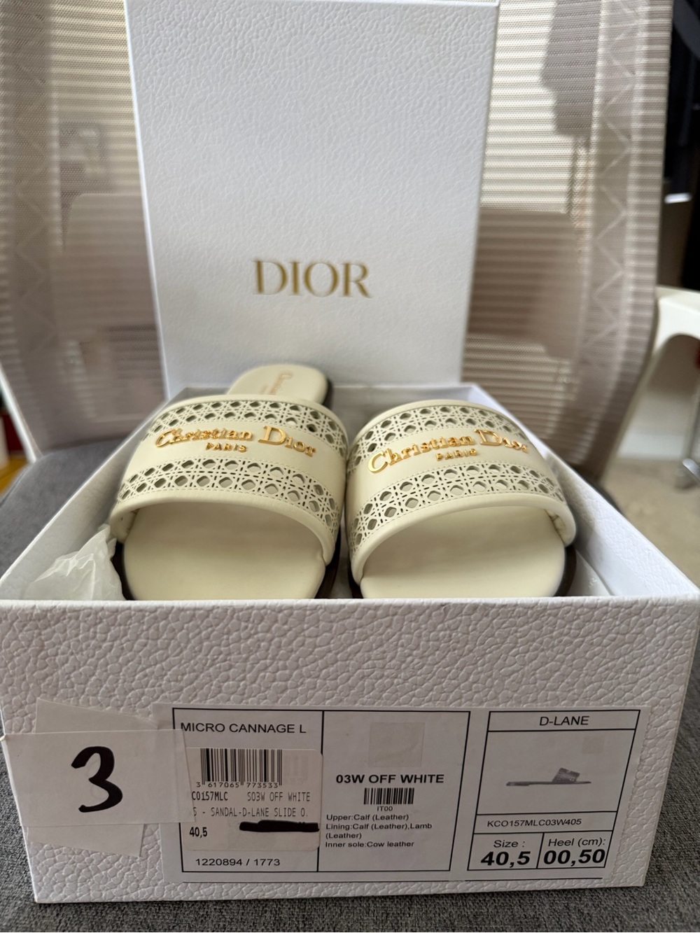 Christian Dior D-Lane Cream Calfskin Slide in 40.5 - Picture 5 of 7